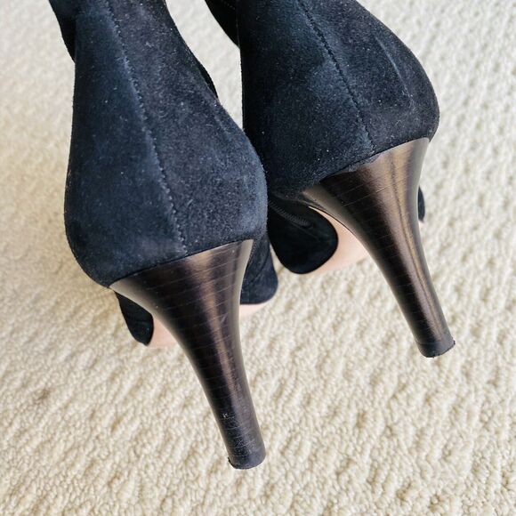 Ann Taylor Black Suede Boots High Heel Mid-Calf Soutache Embroidery  Zip US 7.5M - Picture 8 of 10